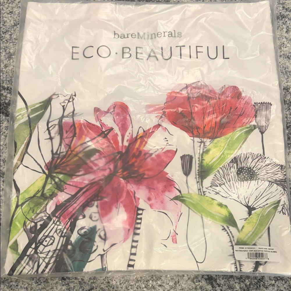 bareMinerals Eco Beautiful lily Floral Canvas Tote Bag Earth Day 2024 GWP NIP